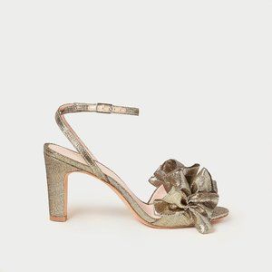 NEVER WORN Loeffler Randal Blossom Gold Ruffled Heeled Sandal Size 6.5